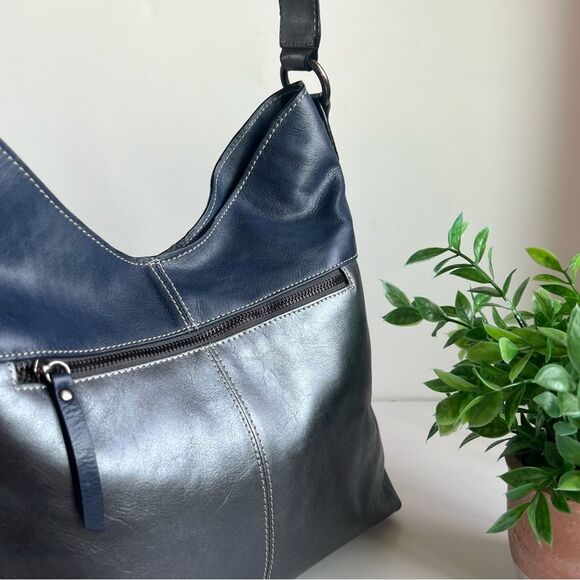 VTG Firenze Bella Marina Leather Oversized Front Pocket Hobo Shoulder Handbag - Picture 4 of 16